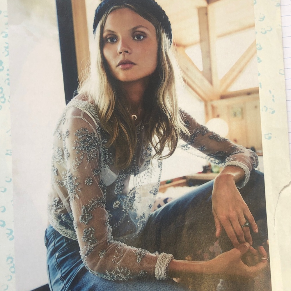 Free People Clear Skies Embellished Top Blouse
